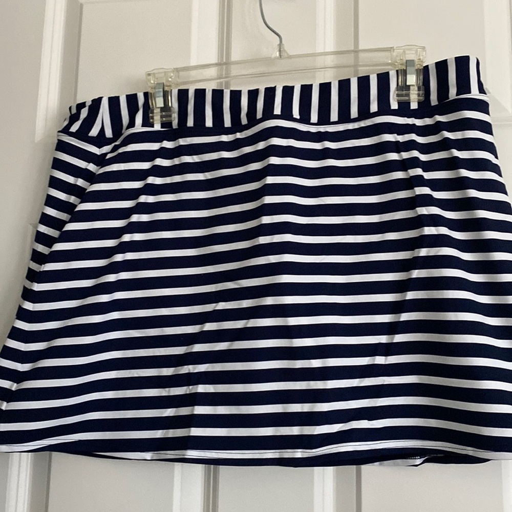 Lands End size 18 New Navy White Striped Swim Skirt/Skort